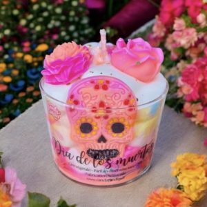 Bougie gourmande dia de los muertos fruit du dragon tete de mort