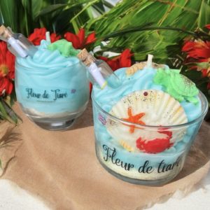 Bougie Gourmande parfum Fleur de Tiaré (message a personnaliser dans la fiole)