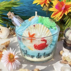 Bougie Gourmande parfum Fleur de Tiaré (message a personnaliser dans la fiole)